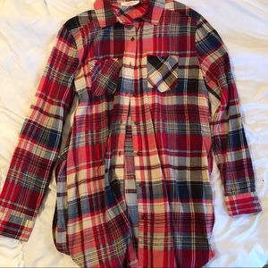 Entro Plaid Top Button Up with Slit Sides Small